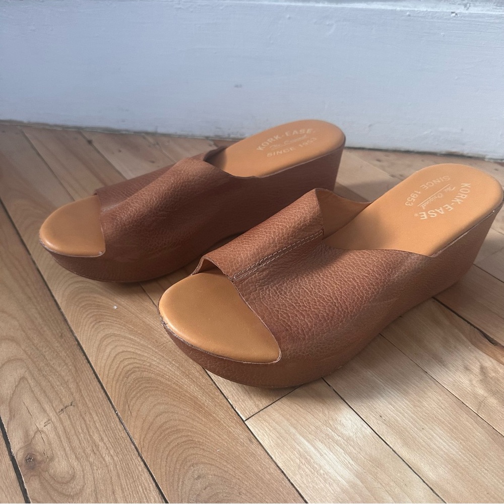 Kork-Ease Greer Brown Full Grain Leather Women's Wedge Shoes Size 9 40.0 slides